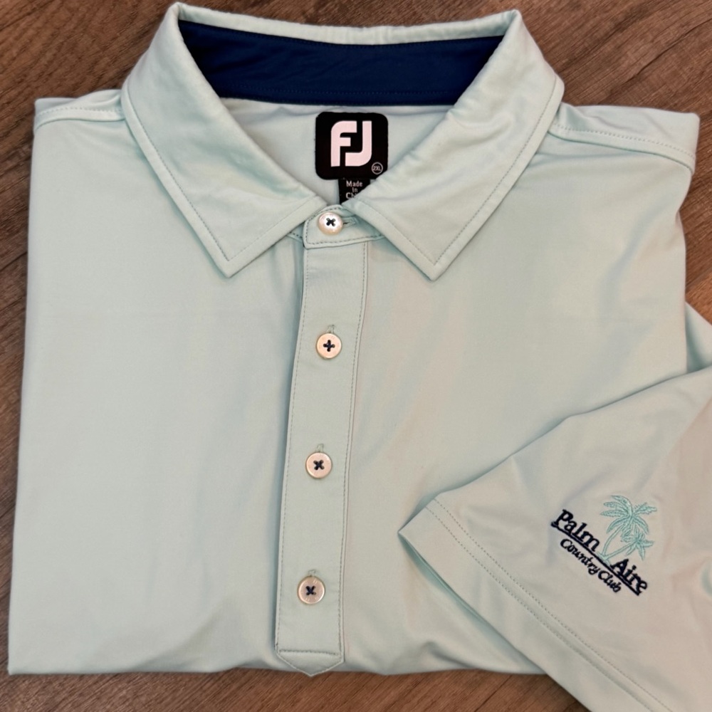 FootJoy Seafoam Green Mens Polo Shirt 2XL Palm Aire Golf Resortwear Outdoor Prep